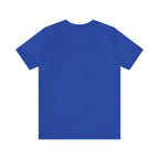 Back view of a royal blue short-sleeve T-shirt with no printed design, displayed flat against a clean white background.