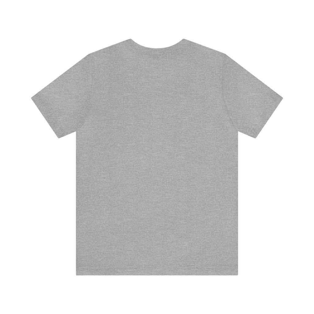 Back view of a heather gray short-sleeve T-shirt with a plain unprinted design, displayed flat against a white background.