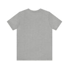 Back view of a heather gray short-sleeve T-shirt with a plain unprinted design, displayed flat against a white background.