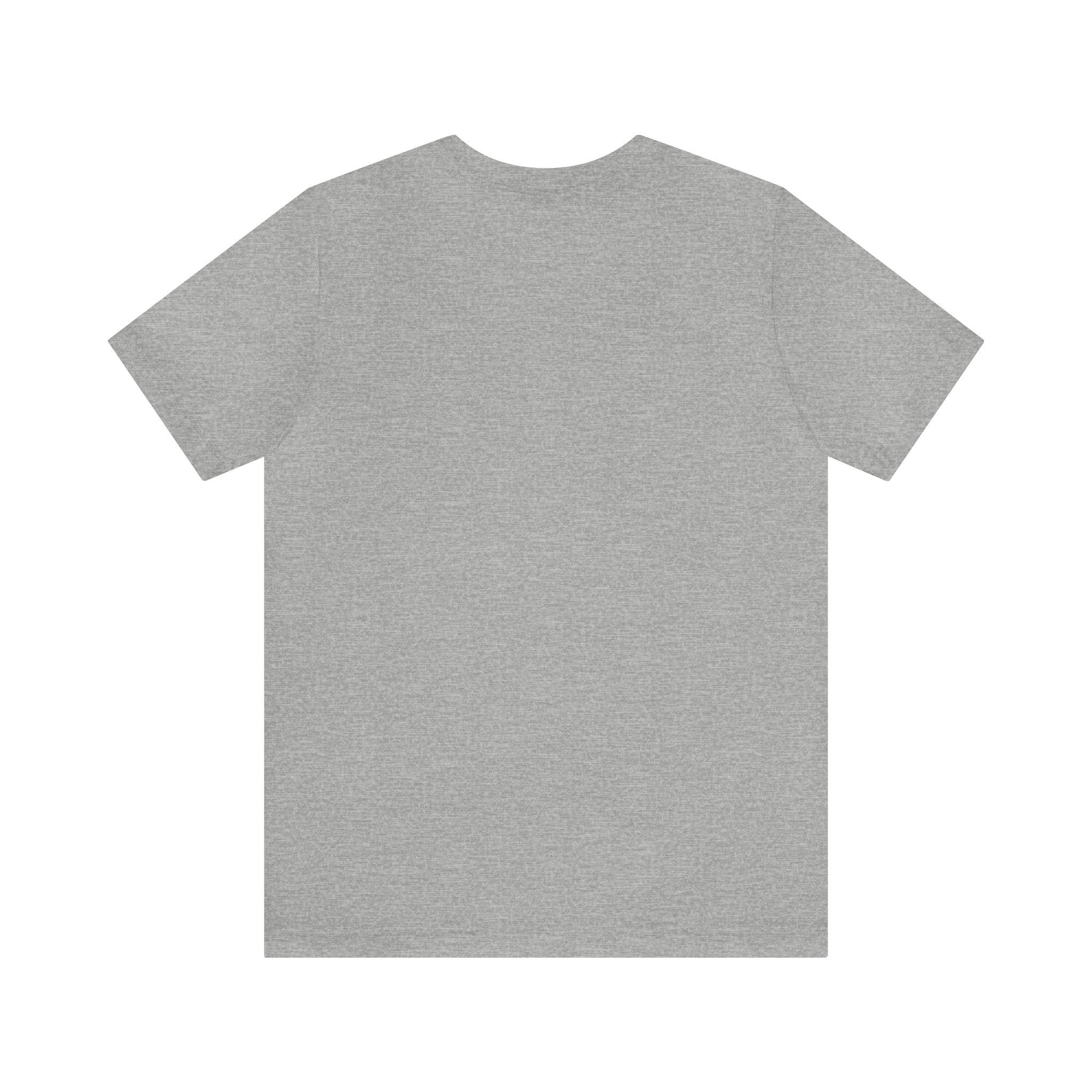 Back view of a heather gray short-sleeve T-shirt with a plain unprinted design, displayed flat against a white background.