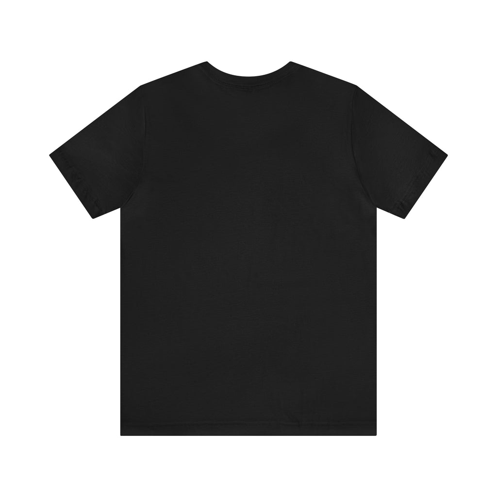 Back view of a black short-sleeve T-shirt with a plain unprinted design, displayed flat against a white background.