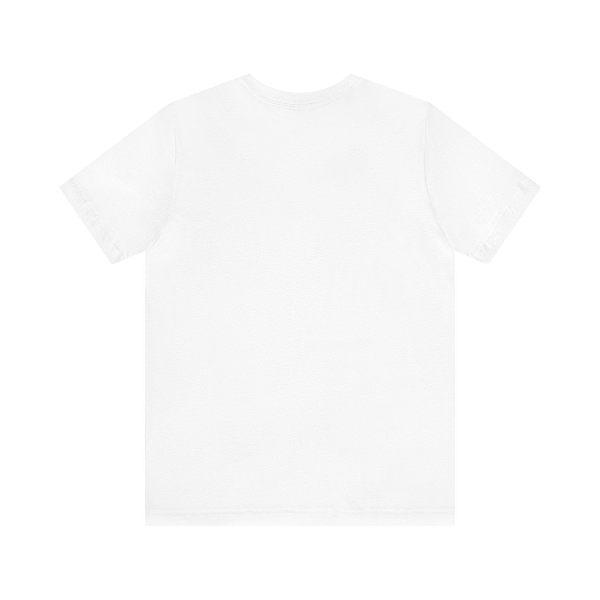 Back view of a white short-sleeve T-shirt with a plain unprinted design, displayed flat against a white background.
