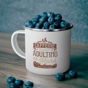 Caffeine Because Adulting is Hard Enamel Camping Mug 12 oz