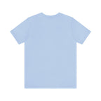 Light blue short-sleeve T-shirt shown from the back, laid flat against a white surface with no visible graphics or designs.