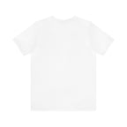 Back view of a plain white short-sleeve T-shirt laid flat on a white background, showing no visible graphics or designs.