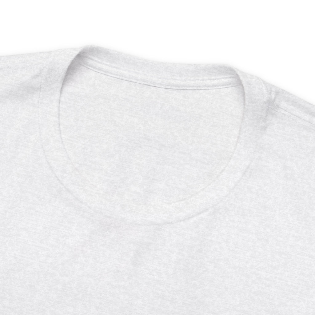 Close-up of an ash Rock Creek Coffee T-shirt showing the back neckline and collar detail