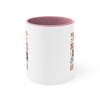 Back view of a white ceramic coffee mug with pink interior, showing partial edges of the Roasted 818 Miles East of Seattle Rock Creek Coffee design on both sides.